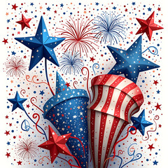 Obraz premium Festive American Fireworks and Stars Design for Independence Day