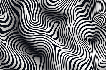 monochrome abstract swirl pattern with fluid black and white wavy lines creating a dynamic zebra stripe effect