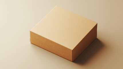 Square Cardboard Packaging Box Mockup Brown Kraft Paper Texture Isolated on Beige Background