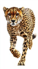 Naklejka premium Cheetah mid sprint muscles rippling as it runs on an invisible track on a white background
