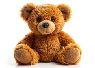 Obraz premium Brown Teddy Bear, Plush Toy, White Background, High Depth of Field, Studio Photography, Soft Toy, Stuffed Animal, Cute Bear