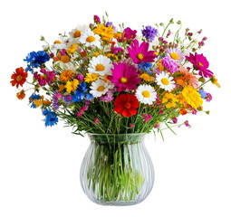 Colorful bouquet of wildflowers in a glass vase isolated on transparent background © David