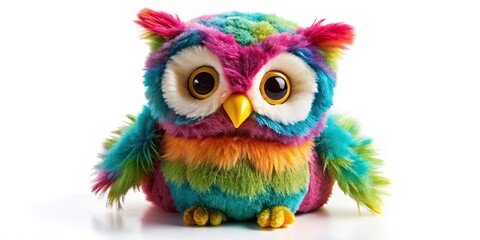 Fototapeta premium Cute Owl Toy, White Background, Playful Owl Stuffie, Soft Toy Owl, Baby Owl Plush, Adorable Owl, Child's Toy Owl, Shadow Photography, Product Photography