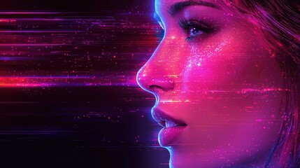 Digital Glitch Art Featuring a Womans Profile