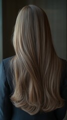 Naklejka premium Back view of girl with straight long brown hair.