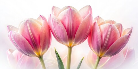 Naklejka premium Double Exposure Pink Tulips, Floral Photography, Surreal Art, Dreamlike Image, Spring Flowers, Pink Bloom, White Background, Nature Photography, Artistic Photo Manipulation