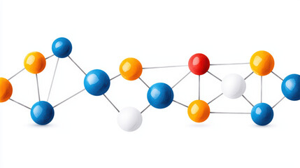 Colorful molecular structure with blue, red, orange, and white spheres