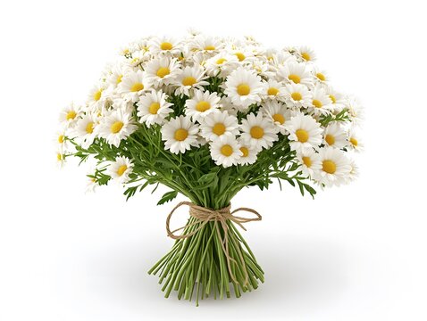 A beautiful bouquet of white daisies tied with twine