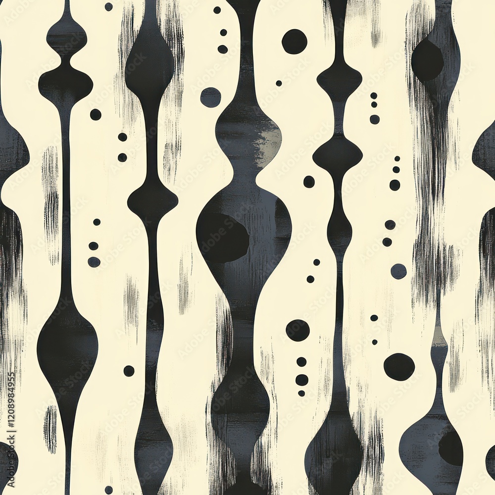 Aufkleber minimalist abstract pattern with black shapes on cream background for seamless wallpaper design