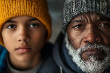 A close-up of young and old faces from different backgrounds. Their expressions radiate, Generative AI