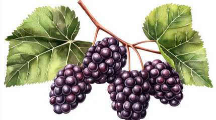 Obraz premium Juicy blackberries with green leaves, showcasing vibrant colors and details