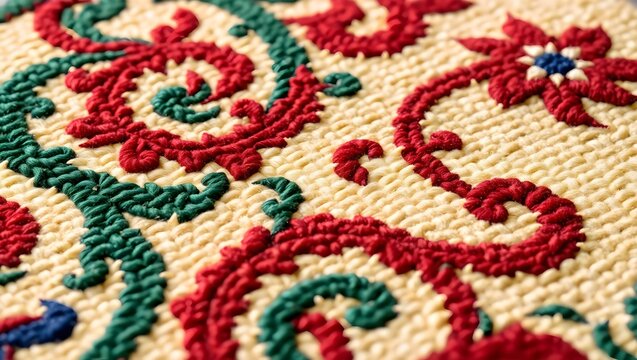 Opulent Woven Rug Texture with Exotic Jewel-Toned Motifs