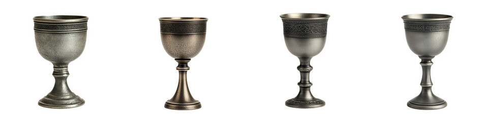 Ornate Silver Vintage Goblet Chalices for Ceremonial and Luxury Dining Experiences  These antique and historic metal stemware vessels exude elegance tradition and prestige perfect for formal settings