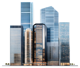 PNG Group of asian buildings architecture skyscrapers cityscape.