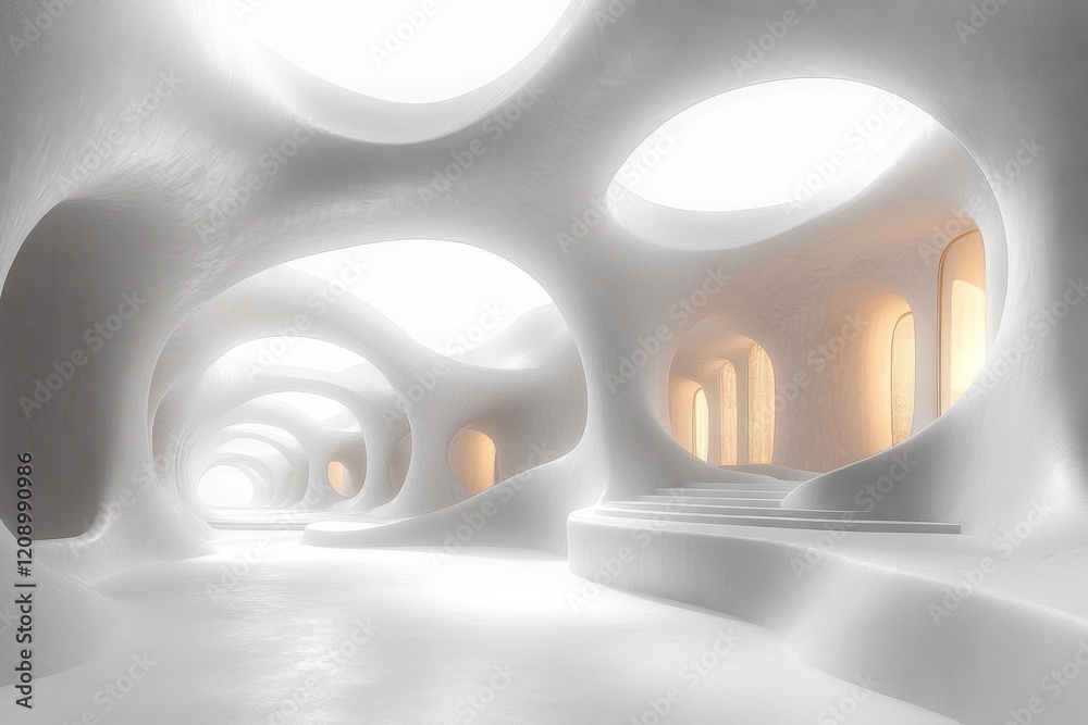 Aufkleber Futuristic White Curved Building Modern Minimalist Design with Abstract Geometry and Soft Light