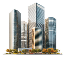 PNG Group of Asian buildings architecture skyscraper modern.