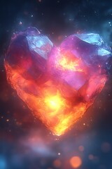 Fototapeta premium Glowing crystal heart in space.