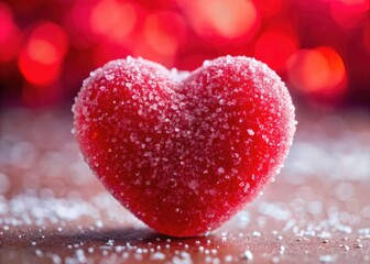 Fototapeta premium Valentine's Day Heart Candy, Red Sugar Candy, Sweet Treats, Love Candy, Romantic Candy, Closeup Heart Shaped Candy
