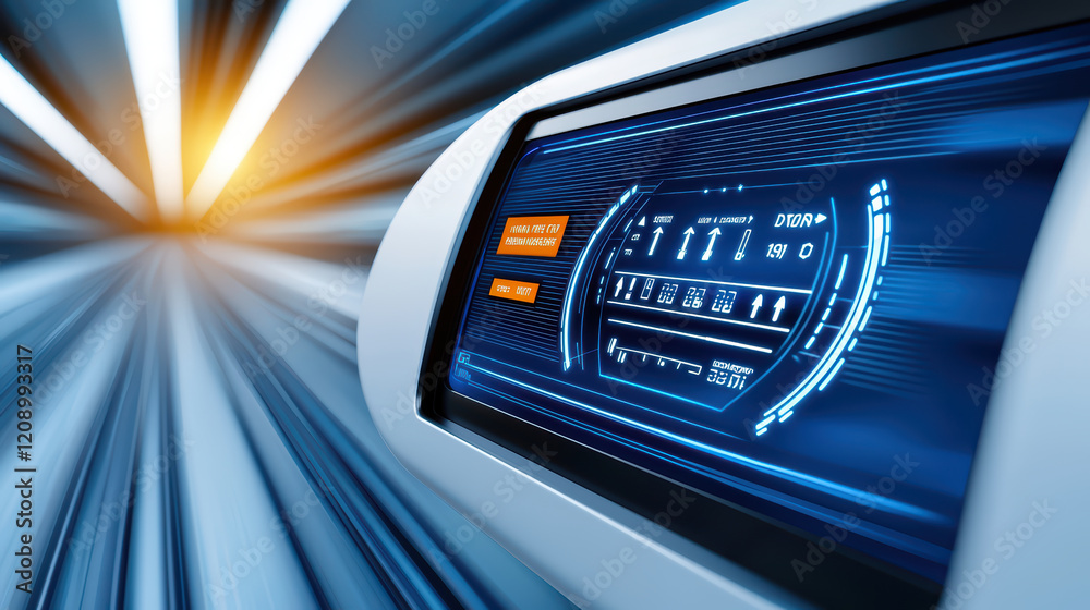 Poster close up of autonomous vehicle interface displaying data and controls