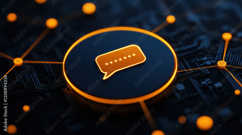 Poster digital communication icon with glowing elements and circuit background