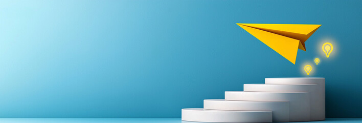 Ai generates creative flight paper plane ascending steps business environment inspirational concept