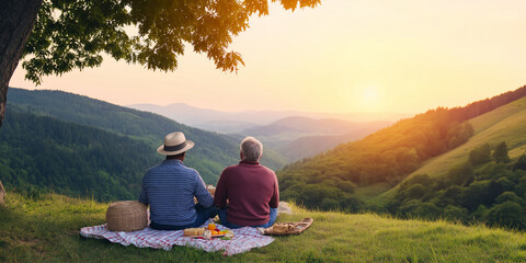 Fototapeta premium Quality time. Love languages. A couple enjoying a picnic under a tree during sunset.