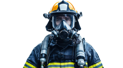 Brave Firefighter in Protective Gear Safety First  Emergency Response isolated on transparent background