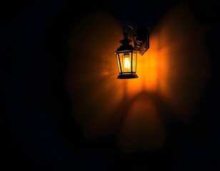 Glowing Lantern Wall Light at Night Warm Ambiance