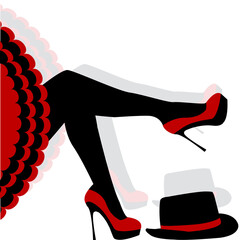 Poster with female legs wearing red shoes and hat