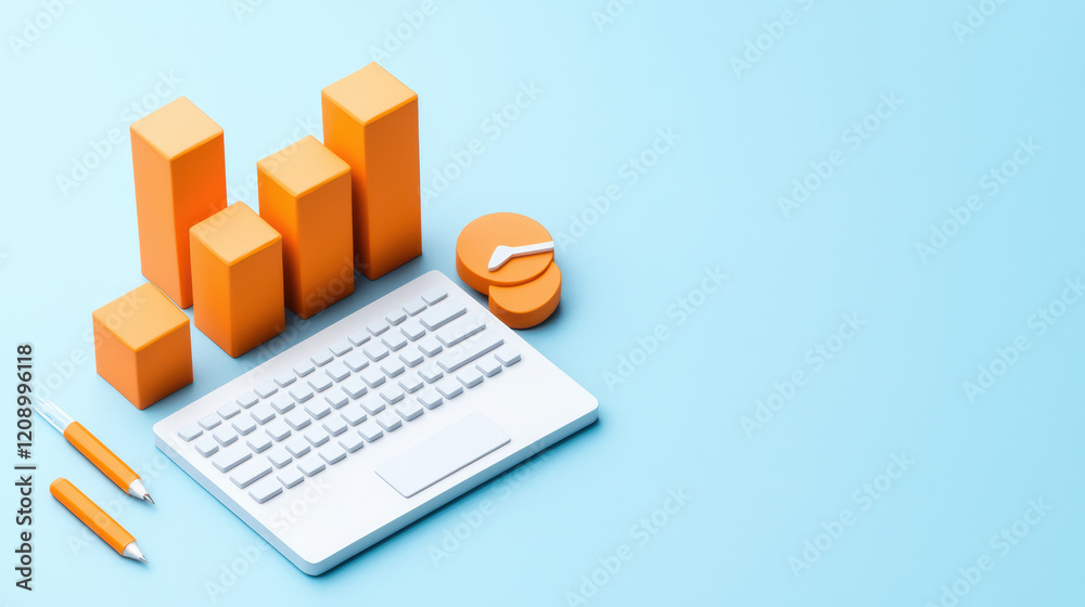 Poster dynamic infographic showing data analysis with keyboard and charts
