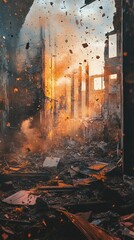 Aftermath: A fiery building collapse scene