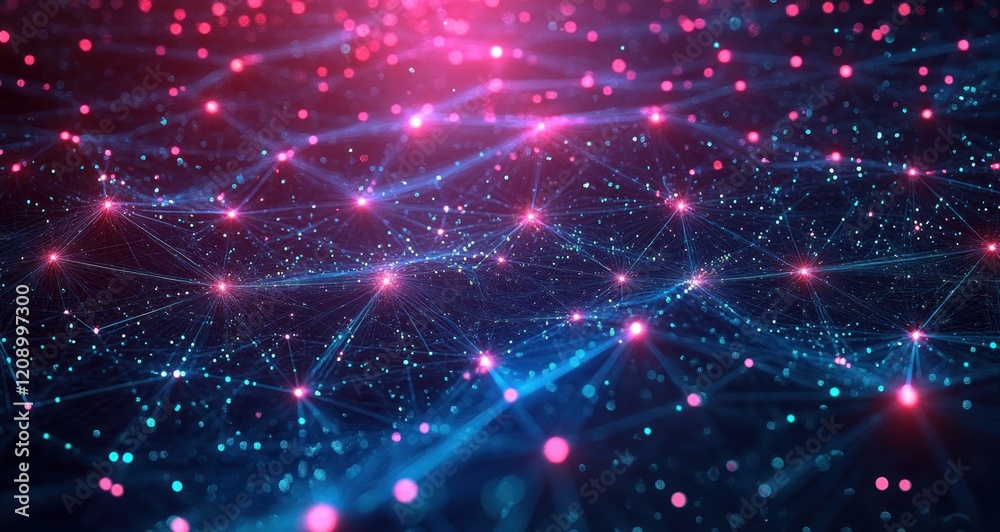 Poster futuristic cyber network visualization abstract data flow in digital space