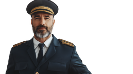Confident Captain Aviator Pilot Airline Uniform Professional Air Travel Leadership Aviation isolated on transparent background