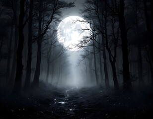 Mysterious Moonlit Forest Path Wallpaper Night Scene