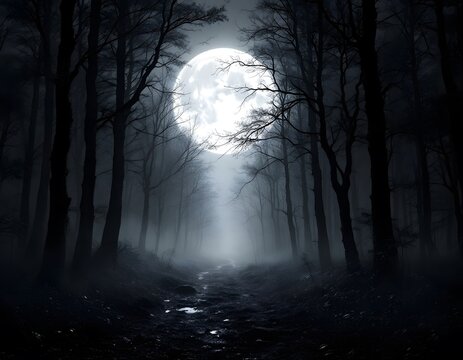 Fototapeta Mysterious Moonlit Forest Path Wallpaper Night Scene