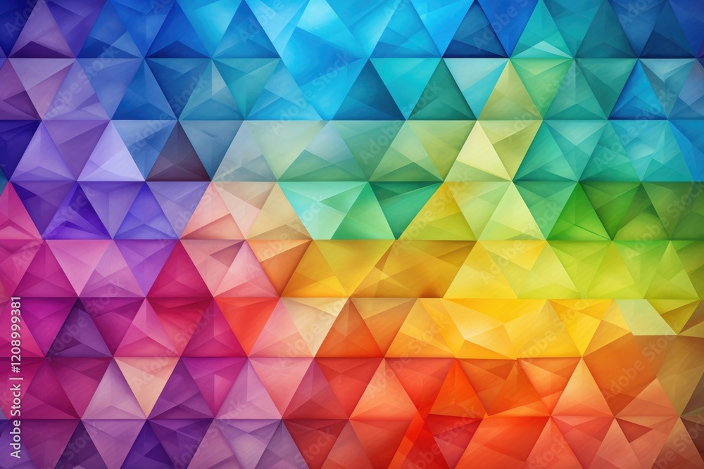 Poster a vibrant array of rainbow-colored triangles creating a striking digital pattern that captivates the