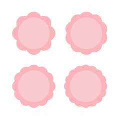 Set of blank pastel pink round scallop edge labels. Flat design illustration.