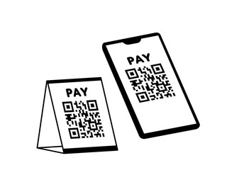 キャッシュレス決済で二次元バーコードをスマホのカメラに映すイラスト