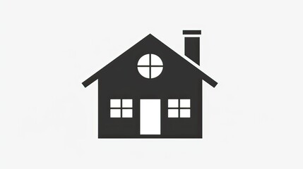 A minimalist house icon in black and white.