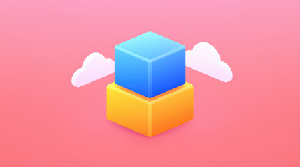 Obraz premium Sleek design featuring colorful blocks and clouds on pink background