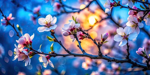 Almond Tree Silhouette, Spring Blossoms, Blue Sky, Nature Photography, Early Spring, Prunus Dulcis