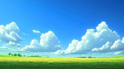 Serene Summer Meadow under a Vivid Blue Sky