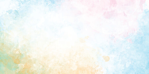 Watercolor background in blue pink and green colors, vector art for cards, flyer, poster, banner and cover design. 