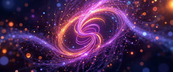 Vibrant Light Vortex Spiraling Through a Cosmic Space Filled with Sparkling Particles and Colorful Galactic Orbs