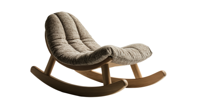 Comfortable rocking chair with soft upholstery, designed for relaxation in modern interiors isolated on transparent background
