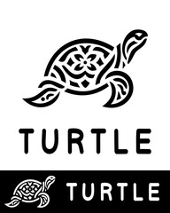 Artistic turtle logo design with intricate patterns, combining creativity and modern style with black and white colors