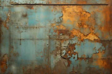 A close-up view of an oxidized heavy metallic surface showcasing vibrant blues and rusty oranges, revealing intricate textures and patterns under soft lighting