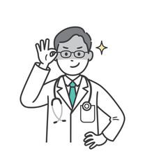 眼鏡を上げて悪巧みしてニヤける若い男性医師