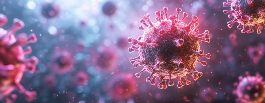 Intricate Digital Illustration of Viruses Floating in Space with Neon Colors and Ambient Lighting