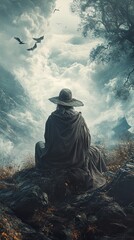 Obraz premium Contemplation on a Mountaintop: A Serene Landscape